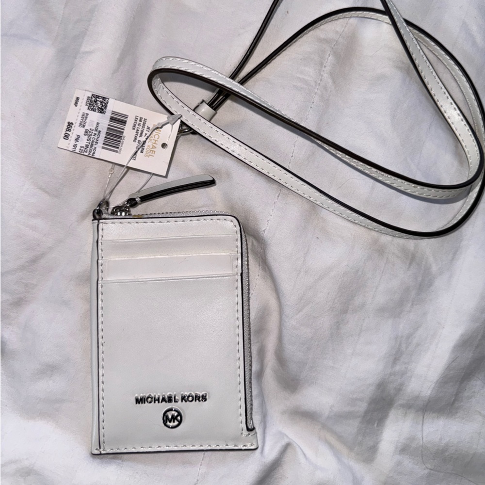 Michael Kors NWT Jet Set Charm Small Leather ID Lanyard White